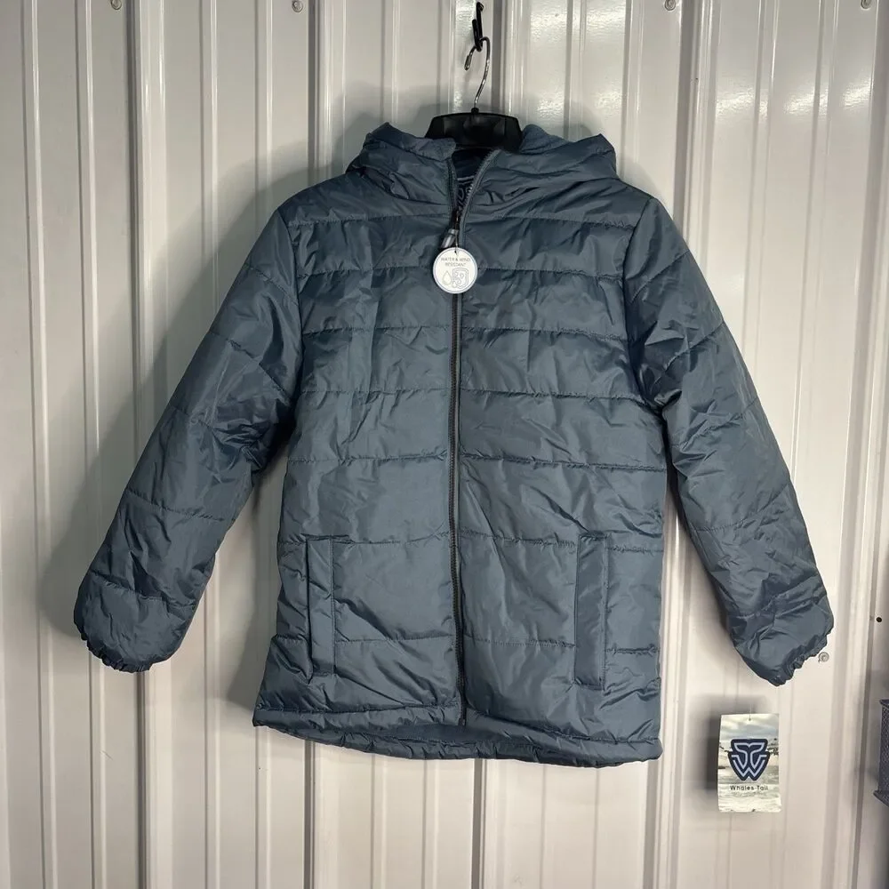 Whales Tail Hooded Puffer Coat Size 14/16 Boys NWT Water And Wind Resistant Blue